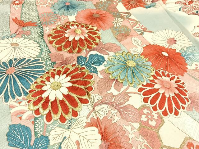 平和屋着物■豪華振袖　刺繍　束ね熨斗菊花文　金彩　正絹　逸品　BAAX6339hj