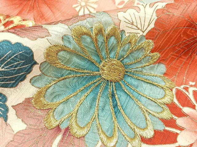 平和屋着物■豪華振袖　刺繍　束ね熨斗菊花文　金彩　正絹　逸品　BAAX6339hj