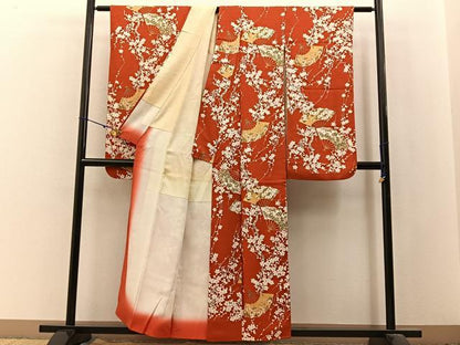 平和屋着物■豪華振袖　扇面枝梅文　金彩　正絹　逸品　BAAX6347hj
