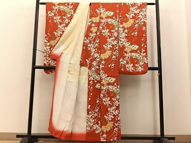 平和屋着物■豪華振袖　扇面枝梅文　金彩　正絹　逸品　BAAX6347hj