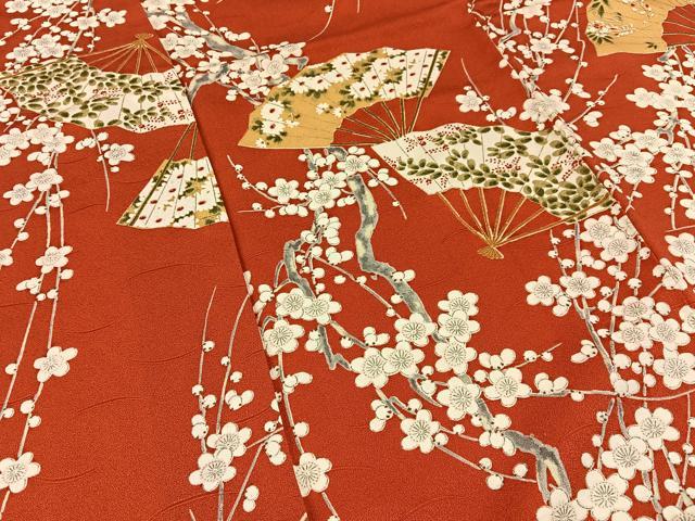 平和屋着物■豪華振袖　扇面枝梅文　金彩　正絹　逸品　BAAX6347hj