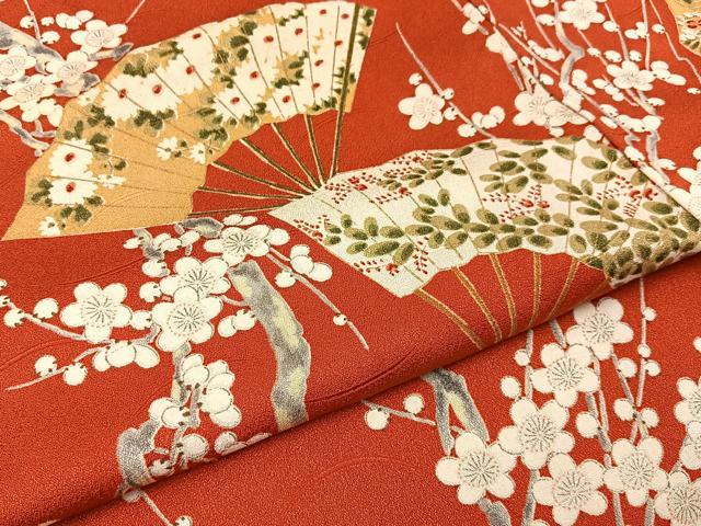 平和屋着物■豪華振袖　扇面枝梅文　金彩　正絹　逸品　BAAX6347hj