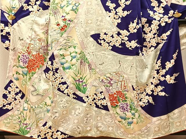 平和屋着物■豪華振袖　駒刺繍　飛鶴花絵巻文　金彩　正絹　逸品　BAAX6350hj