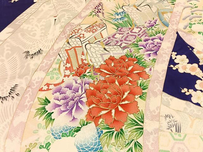 平和屋着物■豪華振袖　駒刺繍　飛鶴花絵巻文　金彩　正絹　逸品　BAAX6350hj