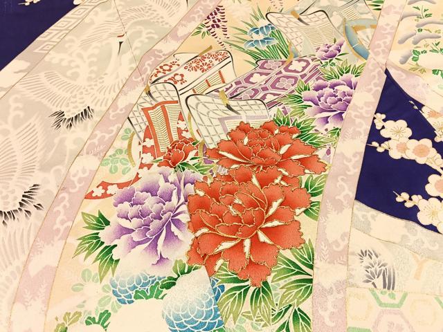 平和屋着物■豪華振袖　駒刺繍　飛鶴花絵巻文　金彩　正絹　逸品　BAAX6350hj