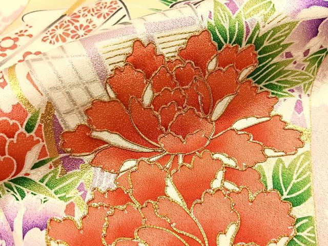 平和屋着物■豪華振袖　駒刺繍　飛鶴花絵巻文　金彩　正絹　逸品　BAAX6350hj