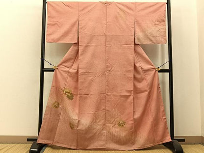 平和屋着物■訪問着　紬地　雪輪草花文　金彩　正絹　逸品　未使用　BAAX6353hj