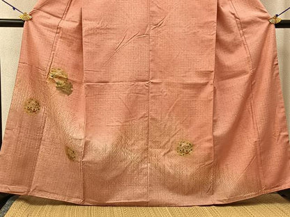 平和屋着物■訪問着　紬地　雪輪草花文　金彩　正絹　逸品　未使用　BAAX6353hj