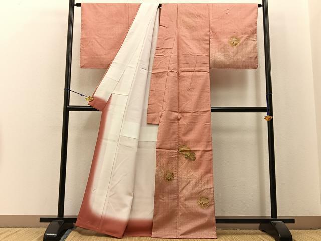 平和屋着物■訪問着　紬地　雪輪草花文　金彩　正絹　逸品　未使用　BAAX6353hj