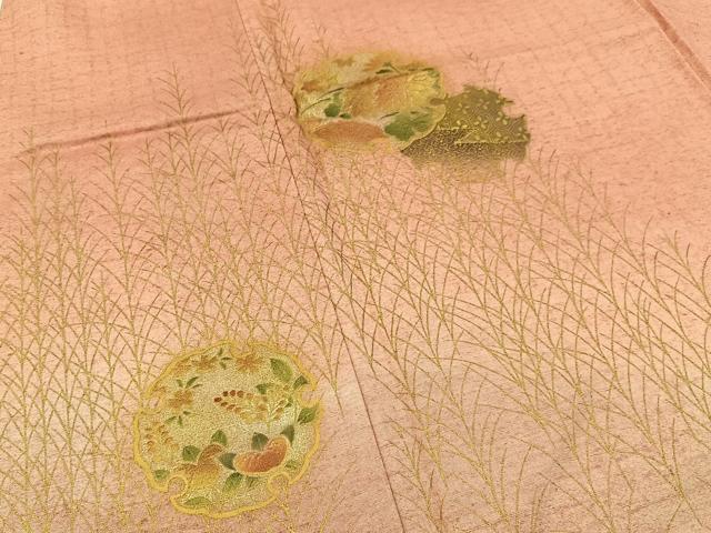 平和屋着物■訪問着　紬地　雪輪草花文　金彩　正絹　逸品　未使用　BAAX6353hj