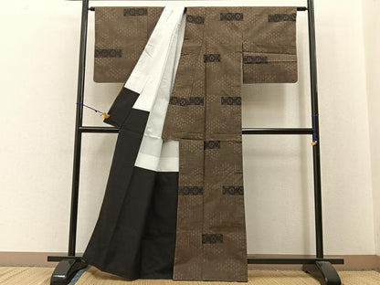 平和屋着物■上質な紬　横段花文　正絹　逸品　未使用　BAAX6354hj