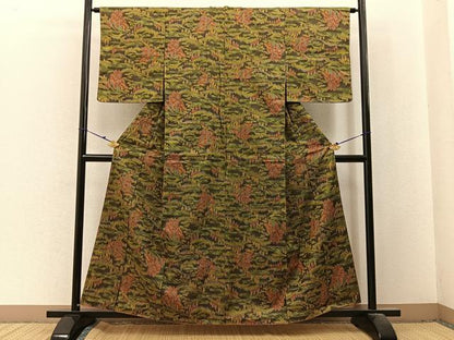平和屋着物■上質な紬　樹林風景文　正絹　逸品　BAAX6355hj