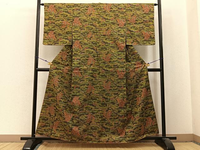 平和屋着物■上質な紬　樹林風景文　正絹　逸品　BAAX6355hj