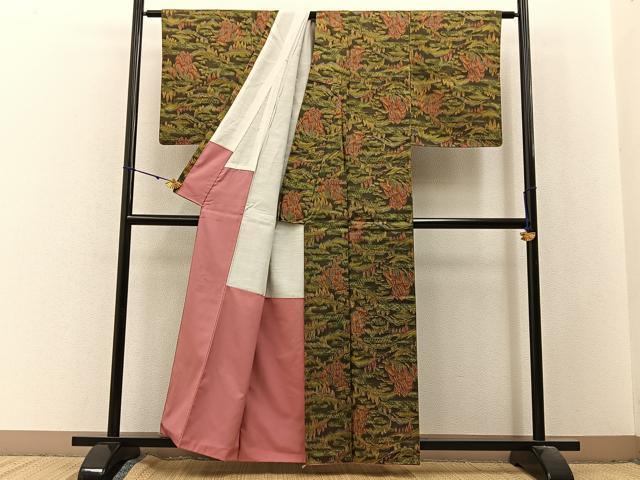 平和屋着物■上質な紬　樹林風景文　正絹　逸品　BAAX6355hj
