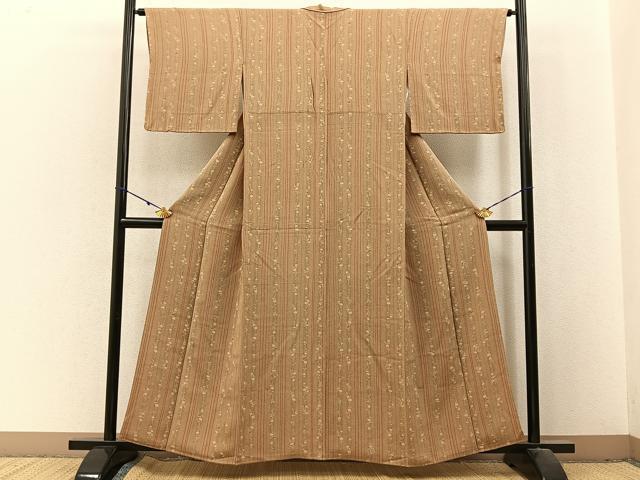 平和屋着物■上質な小紋　草花間道　鬼しぼ縮緬　正絹　逸品　BAAX6368hj