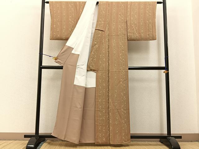 平和屋着物■上質な小紋　草花間道　鬼しぼ縮緬　正絹　逸品　BAAX6368hj