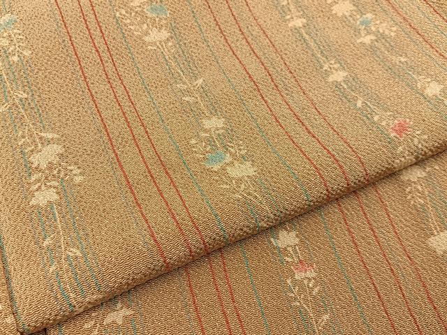 平和屋着物■上質な小紋　草花間道　鬼しぼ縮緬　正絹　逸品　BAAX6368hj