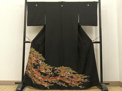 平和屋着物■豪華黒留袖　人物風景文　金彩　正絹　逸品　BAAX6369hj