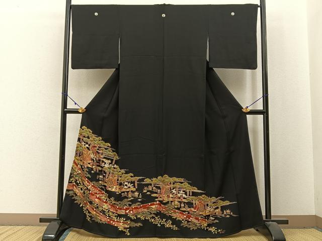 平和屋着物■豪華黒留袖　人物風景文　金彩　正絹　逸品　BAAX6369hj