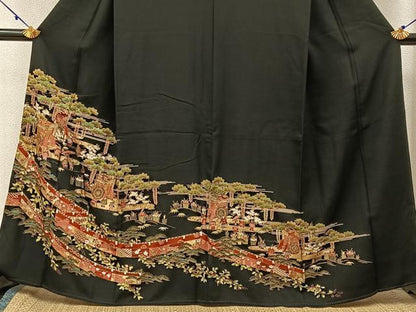 平和屋着物■豪華黒留袖　人物風景文　金彩　正絹　逸品　BAAX6369hj