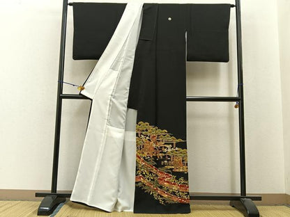 平和屋着物■豪華黒留袖　人物風景文　金彩　正絹　逸品　BAAX6369hj