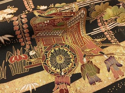 平和屋着物■豪華黒留袖　人物風景文　金彩　正絹　逸品　BAAX6369hj