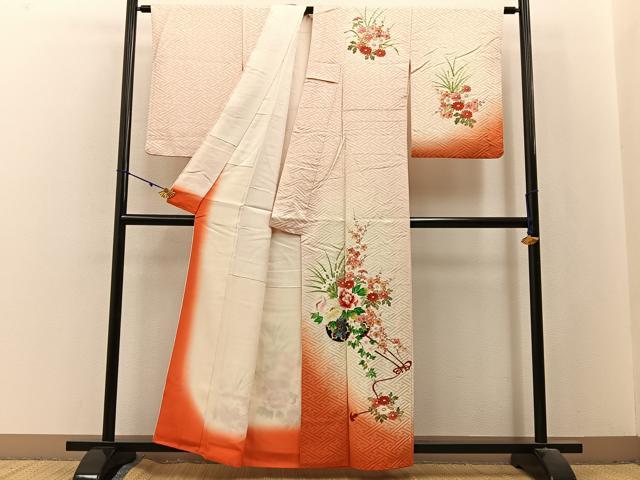 平和屋着物■訪問着　手描き　花車文　暈し染め　金彩　正絹　逸品　BAAX6370hj