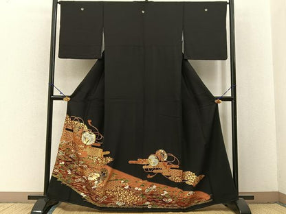 平和屋着物■豪華黒留袖　松竹梅　飛鶴鼓有職文　金彩　正絹　逸品　BAAX6376hj