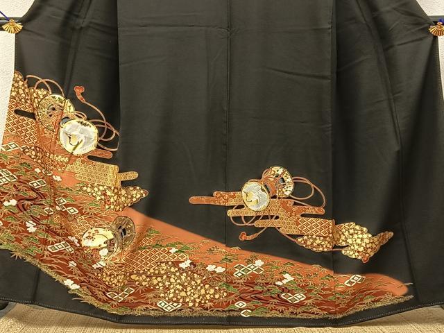 平和屋着物■豪華黒留袖　松竹梅　飛鶴鼓有職文　金彩　正絹　逸品　BAAX6376hj