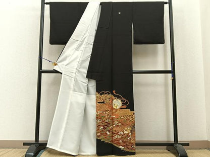 平和屋着物■豪華黒留袖　松竹梅　飛鶴鼓有職文　金彩　正絹　逸品　BAAX6376hj