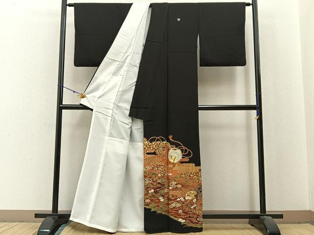 平和屋着物■豪華黒留袖　松竹梅　飛鶴鼓有職文　金彩　正絹　逸品　BAAX6376hj