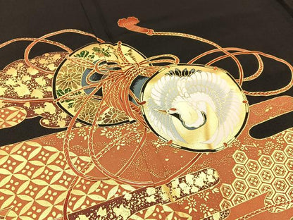 平和屋着物■豪華黒留袖　松竹梅　飛鶴鼓有職文　金彩　正絹　逸品　BAAX6376hj