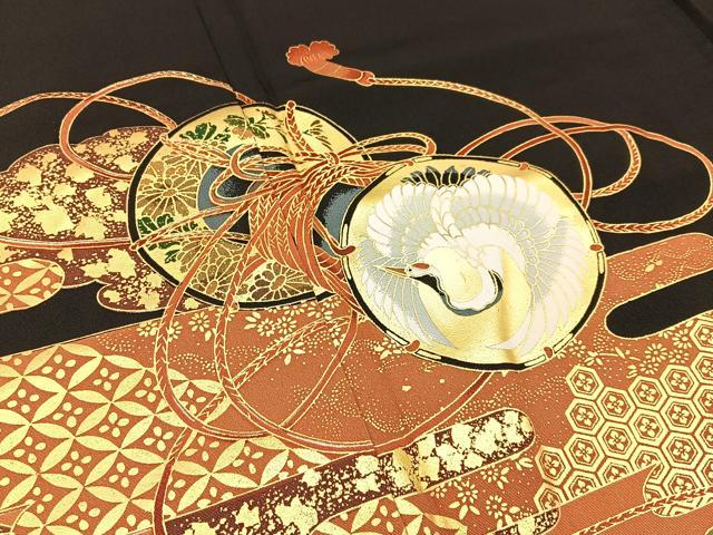 平和屋着物■豪華黒留袖　松竹梅　飛鶴鼓有職文　金彩　正絹　逸品　BAAX6376hj