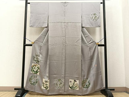 平和屋着物■訪問着　作家物　駒刺繍　色紙草花文　正絹　逸品　BAAX6381hj