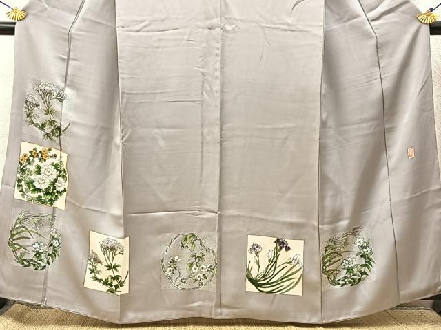 平和屋着物■訪問着　作家物　駒刺繍　色紙草花文　正絹　逸品　BAAX6381hj
