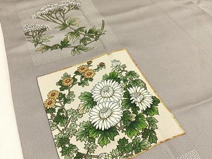 平和屋着物■訪問着　作家物　駒刺繍　色紙草花文　正絹　逸品　BAAX6381hj