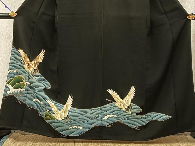 平和屋着物■豪華黒留袖　駒刺繍　飛鶴立波文　金彩　正絹　逸品　BAAX6382hj