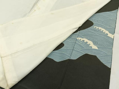平和屋着物■豪華黒留袖　駒刺繍　飛鶴立波文　金彩　正絹　逸品　BAAX6382hj