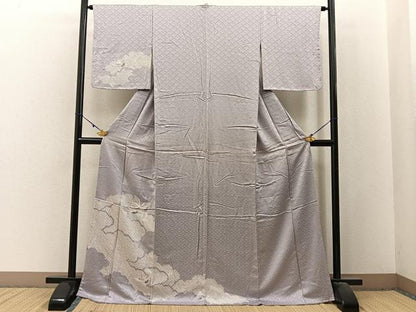平和屋着物■訪問着　絞り　刺繍　飛鶴雲重ね文　銀糸　正絹　逸品　BAAX6387hj