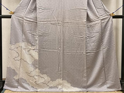 平和屋着物■訪問着　絞り　刺繍　飛鶴雲重ね文　銀糸　正絹　逸品　BAAX6387hj