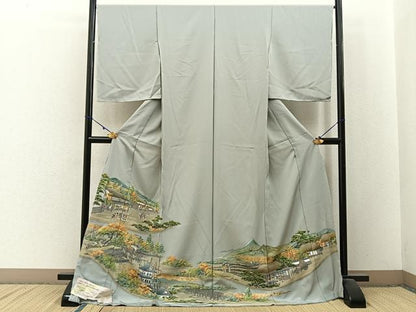 平和屋着物■色留訪問着　田原尚志　人物風景文　暈し染め　金彩　仮絵羽　正絹　逸品　未使用　BAAX6389hj
