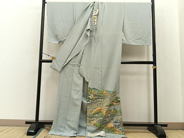 平和屋着物■色留訪問着　田原尚志　人物風景文　暈し染め　金彩　仮絵羽　正絹　逸品　未使用　BAAX6389hj