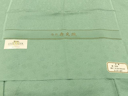 平和屋着物●上質な色無地　寿光織　草花地紋　山葵色　反端付き　正絹　逸品　BAAX6391hj