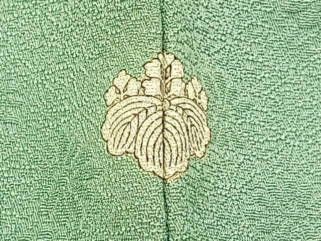 平和屋着物●上質な色無地　寿光織　草花地紋　山葵色　反端付き　正絹　逸品　BAAX6391hj