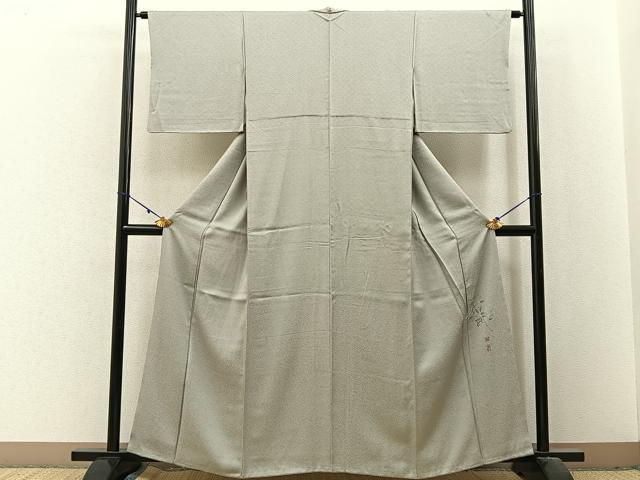 平和屋着物●京加賀友禅　百貫達雄監修　色無地　霞地紋　絹鼠色　正絹　逸品　BAAX6394hj