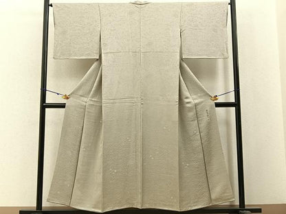 平和屋着物●本加賀友禅作家　柿本市郎監修　色無地　風景草花地紋　砂色　正絹　逸品　BAAX6396hj