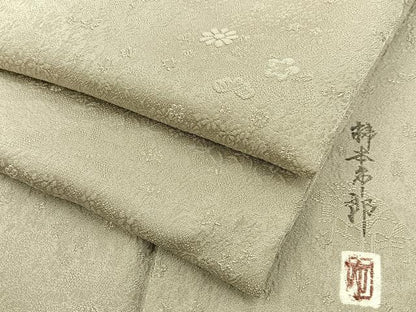 平和屋着物●本加賀友禅作家　柿本市郎監修　色無地　風景草花地紋　砂色　正絹　逸品　BAAX6396hj