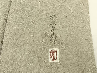 平和屋着物●本加賀友禅作家　柿本市郎監修　色無地　風景草花地紋　砂色　正絹　逸品　BAAX6396hj