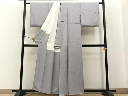 平和屋着物■上質な色無地　草花地紋　薄梅鼠色　正絹　逸品　BAAX6398hj