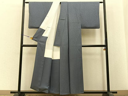 平和屋着物■上質な色無地　花唐草地紋　藍鼠色　正絹　逸品　BAAX6400hj